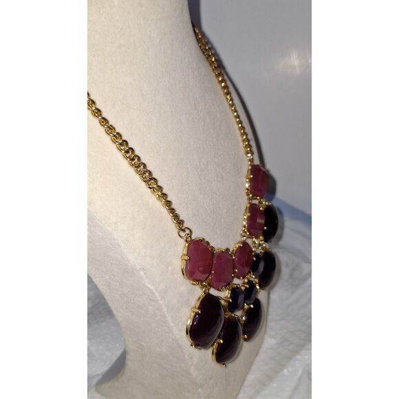 A Women's Bib Choker Necklace Pink & Purple Cabochons Elegant Cocktail Party - Picture 10 of 12